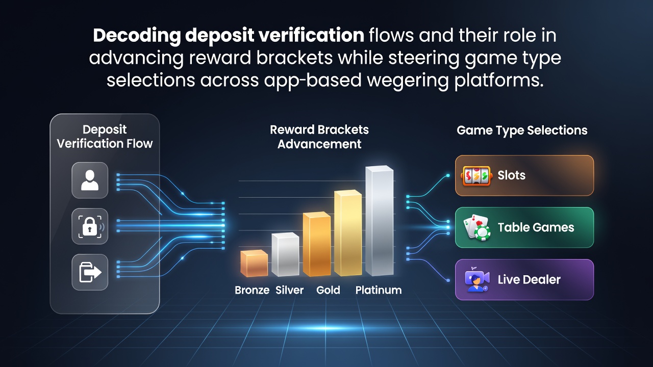 Deposit verification process flow diagram showing steps from submission to reward tier advancement in mobile wagering apps