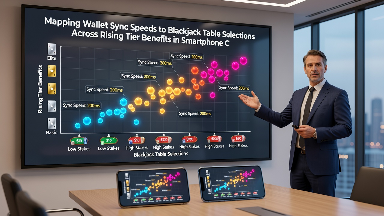 Graph showing correlation between wallet sync times and blackjack table choices across loyalty tiers in mobile apps