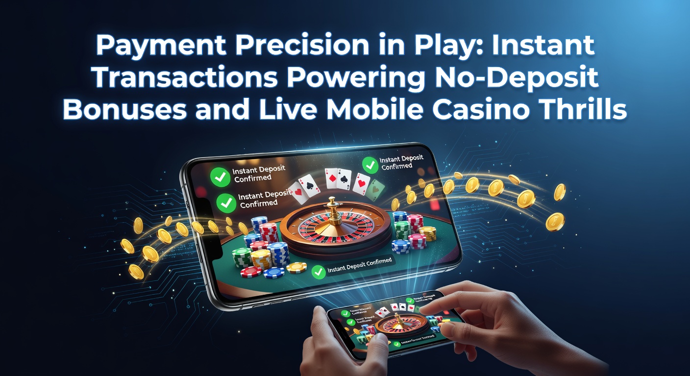 Dynamic graphic showing lightning-fast payment icons connecting mobile casino screens with no-deposit bonus alerts and live dealer tables