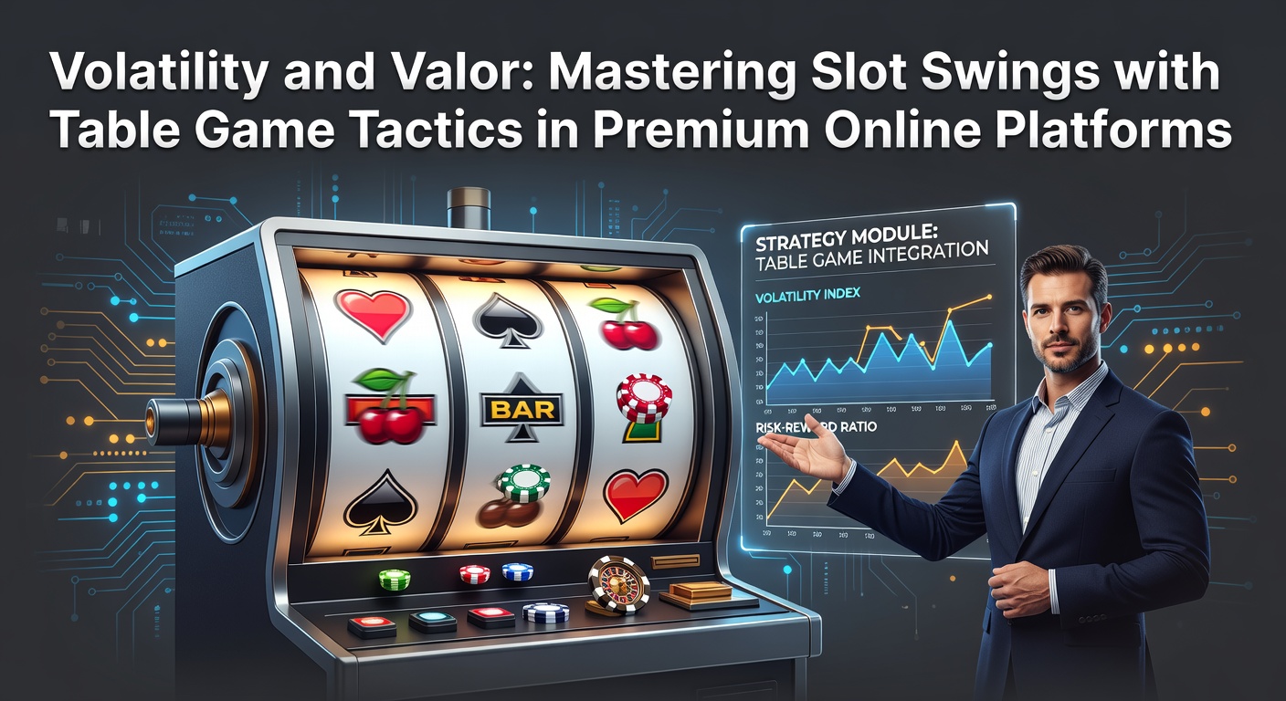 Dynamic slot machine reels spinning with high-volatility symbols amid a backdrop of premium online casino interfaces blending table game elements